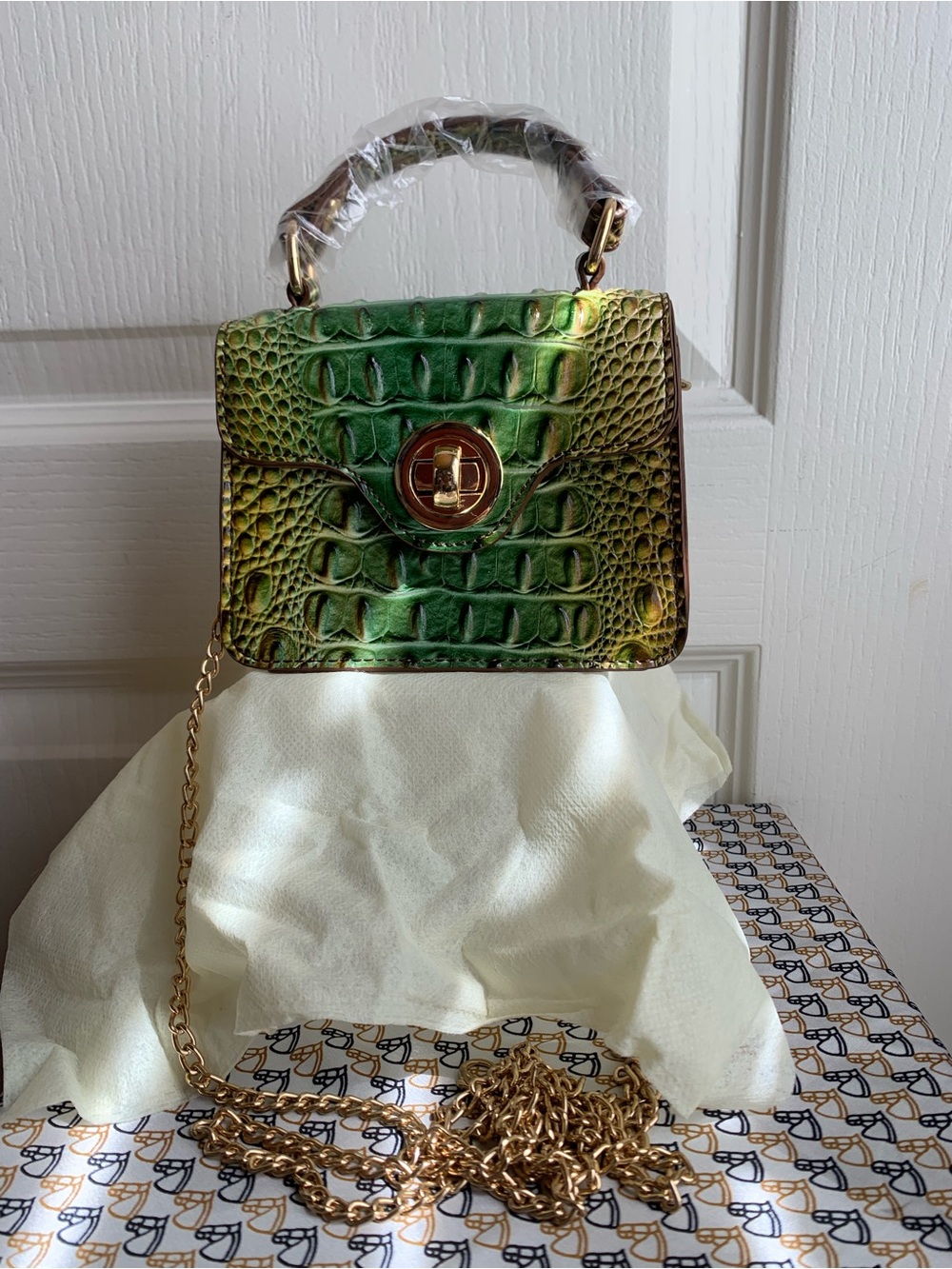 NWoT mini Green Croc-Embossed Top Handle Crossbody Bag